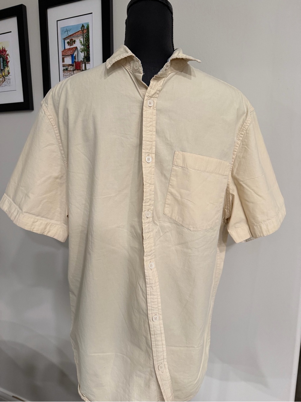 Denim & Flower Men's Short Sleeve Button-Up Shirt - Cream XL